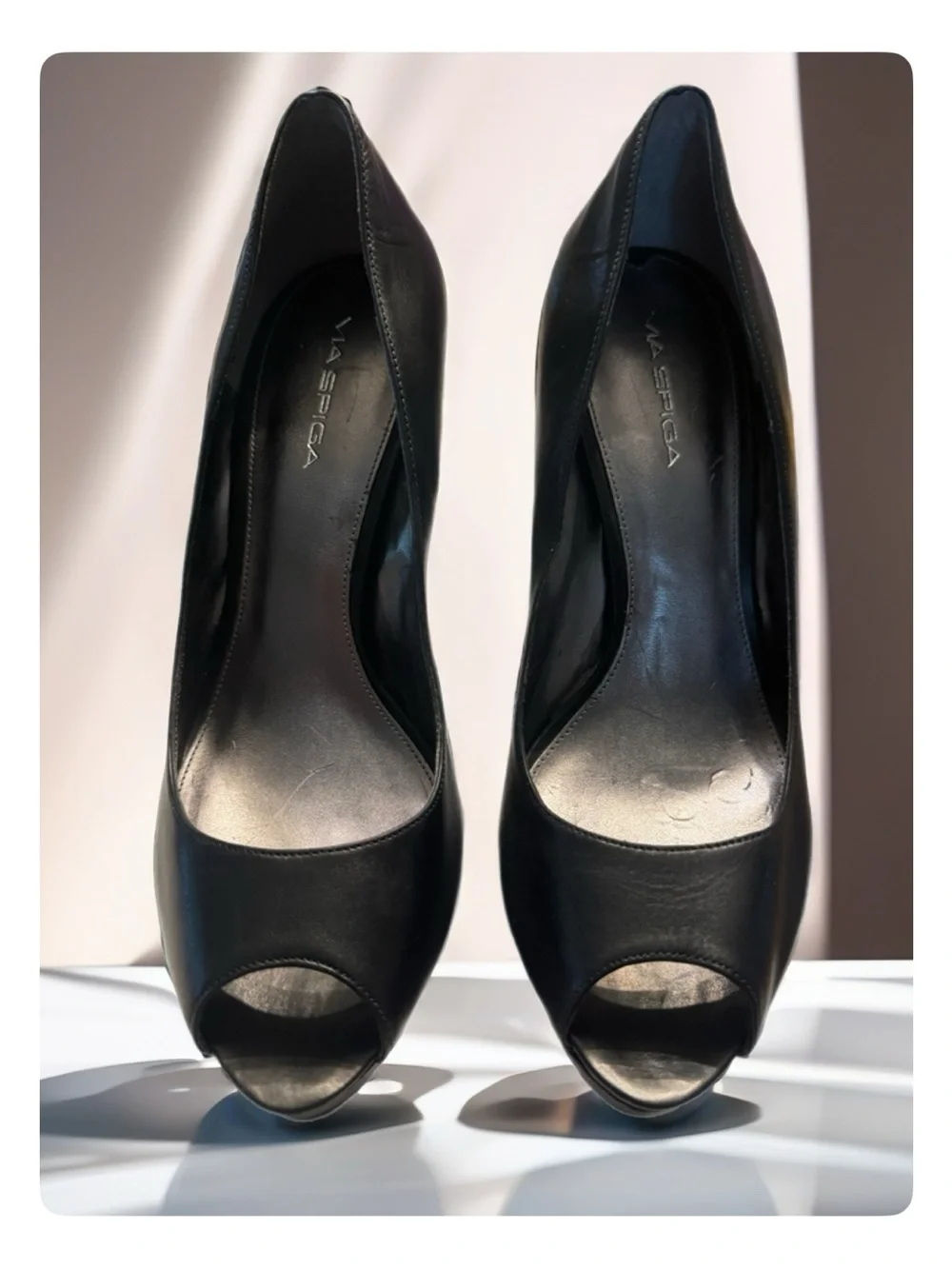 Via Spiga Black Peep-Toe Platform Pumps